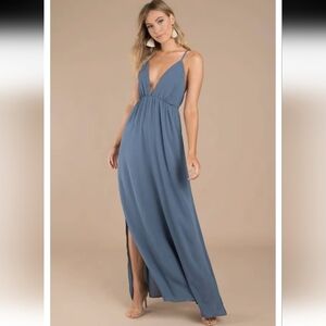 TOBI BLUE GREY VNECK FLOWY ELEGANT MAXIDRESS 2 SIDE SPLITS